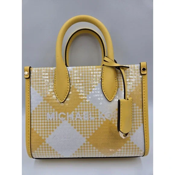 Msrp $498 MICHAEL‎ KORS MIRELLA XS MINI SHOPPERCROSSBODY SEQUINS BAG YELLOW